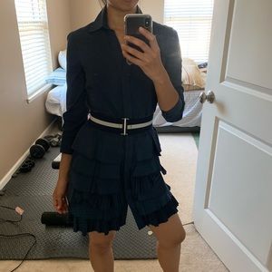 BCBG Tiered Pleated Shirtdress w/Elastic Belt